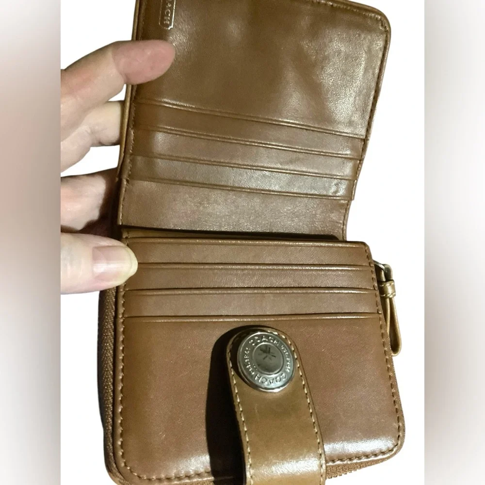 Coach Tan and Brown Wallet with Snap Closure canvas and leather